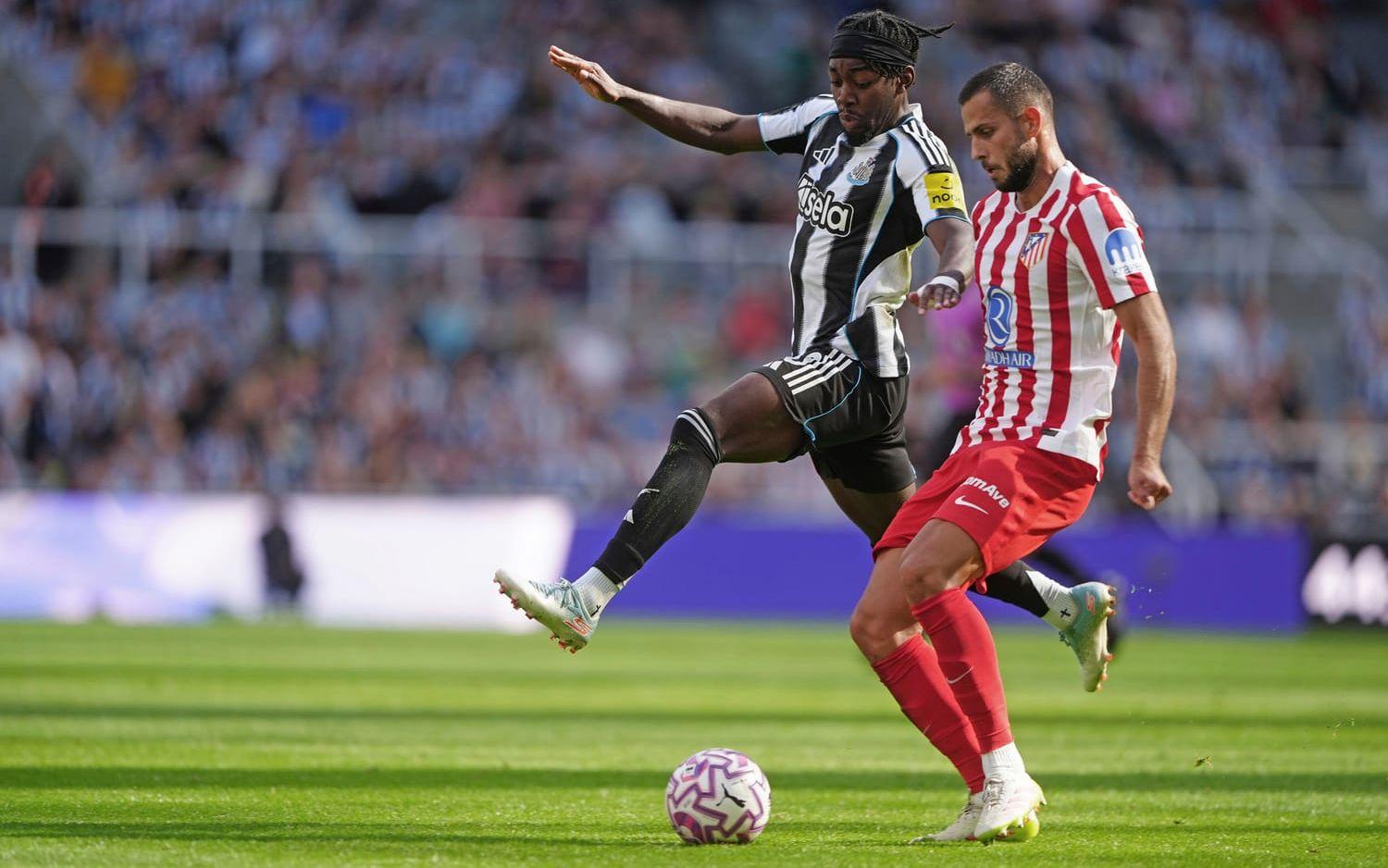 Anthony Elanga i Newcastles hemmatröja i en träningsmatch mot Atlético Madrid tidigare i augusti. Arkivbild.