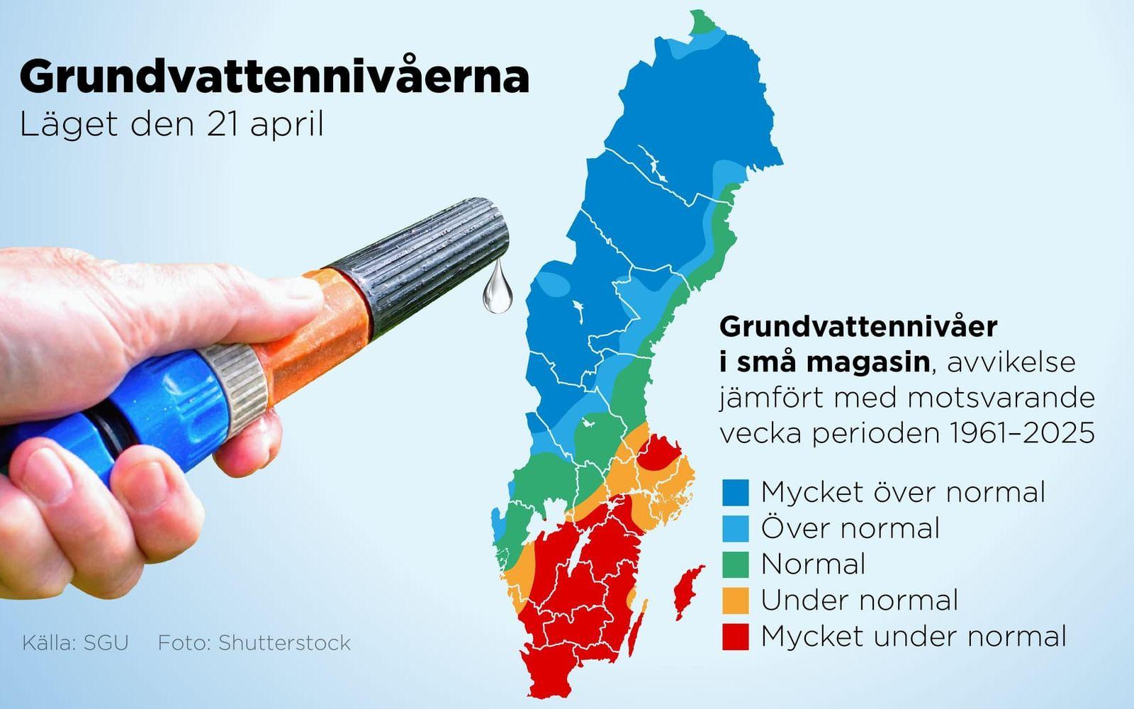 Grundvattennivåerna i små grundvattenmagasin den 21 april.