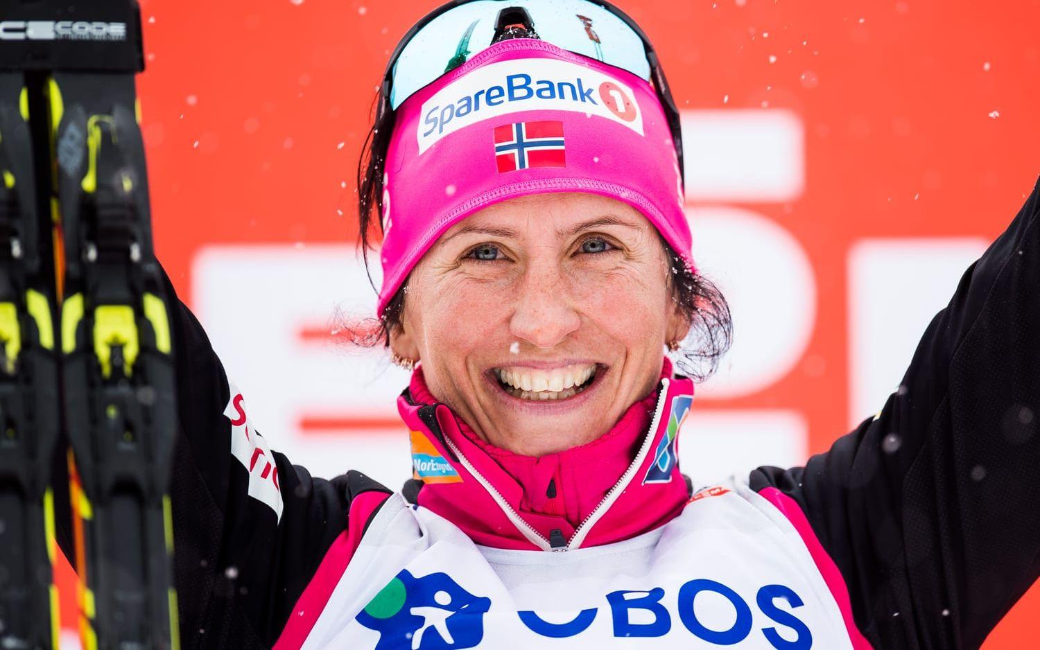 180311 Marit Bjørgen of Norway on the podium after women's 30 km free technique during FIS Cross-Country World Cup on March 11, 2018 in Oslo.
Photo: Jon Olav Nesvold / BILDBYRÅN / kod JE / 160215