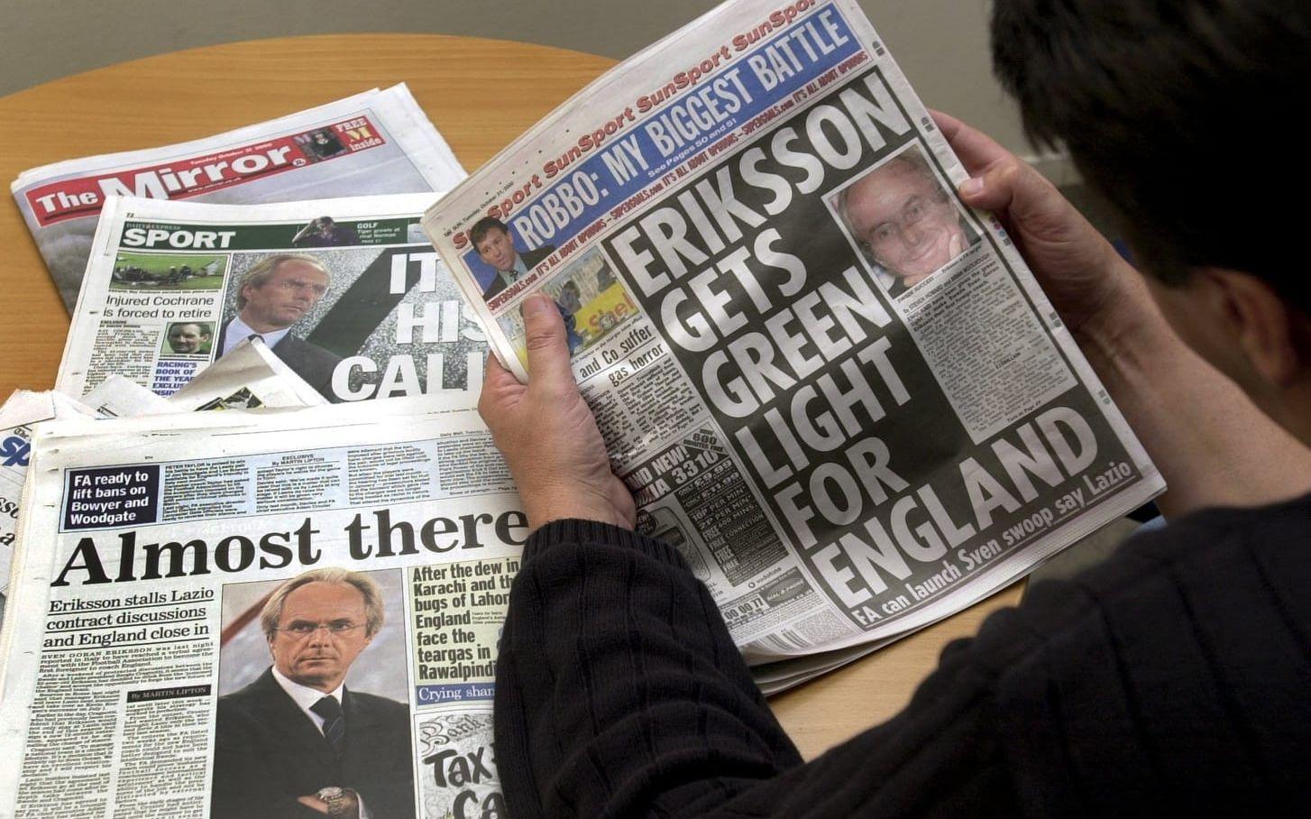 'Svennis' övergång från Lazio till det engelska landslaget fick stort utrymme i brittiska tidningar. Arkivbild.