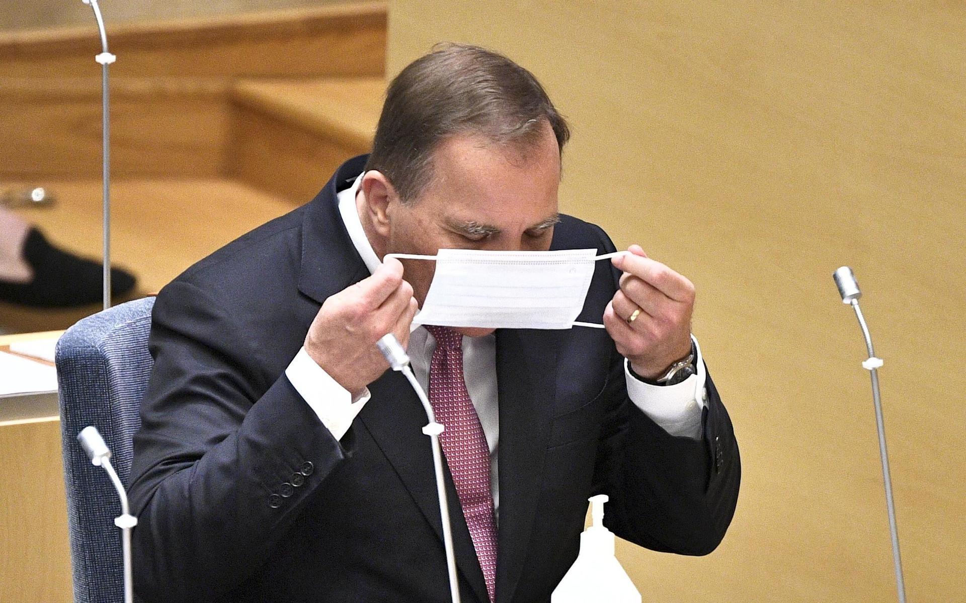 Statsministern Stefan Löfven (S) under partiledardebatten i riksdagen.