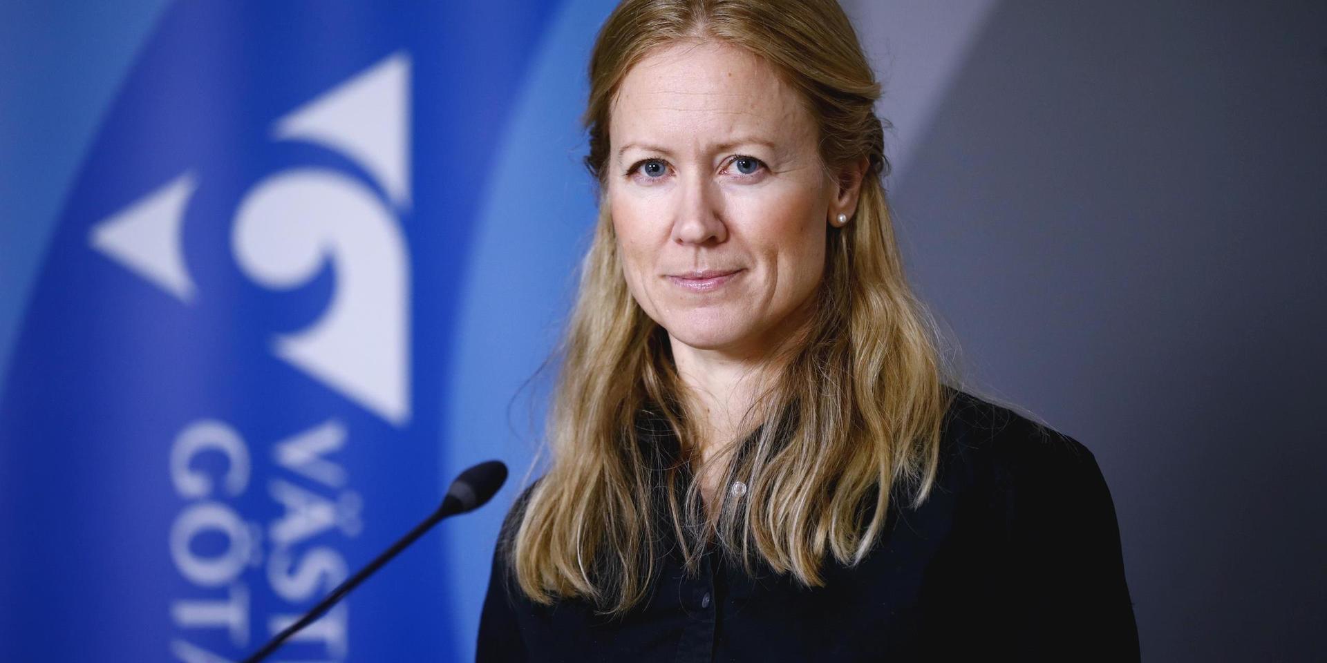 Kristine Rygge, vaccinsamordnare i Västra Götaland, under en digital pressträff hos Region Västra Götalands pressträff.