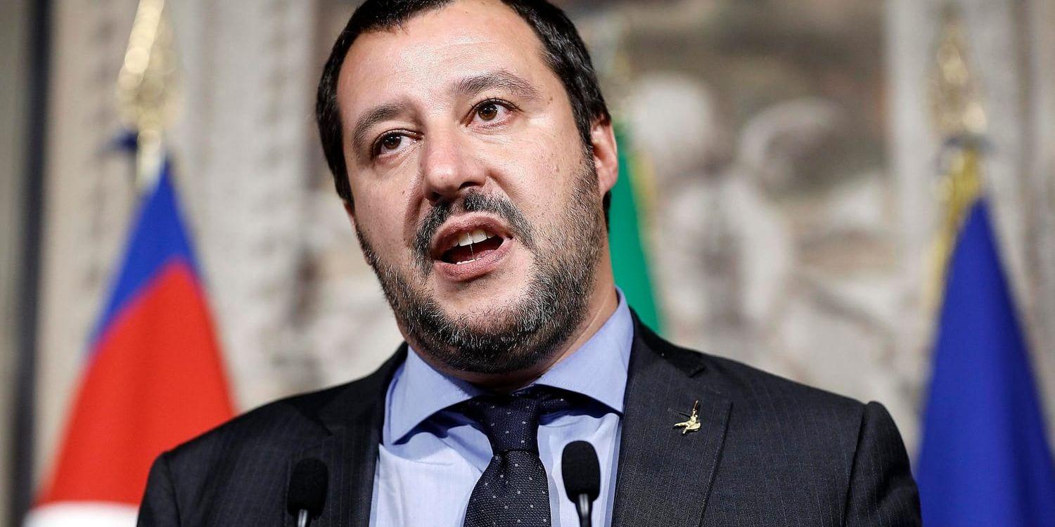 Matteo Salvini, ledare för italienska Lega, vid en presskonferens i Rom tidigare i veckan.