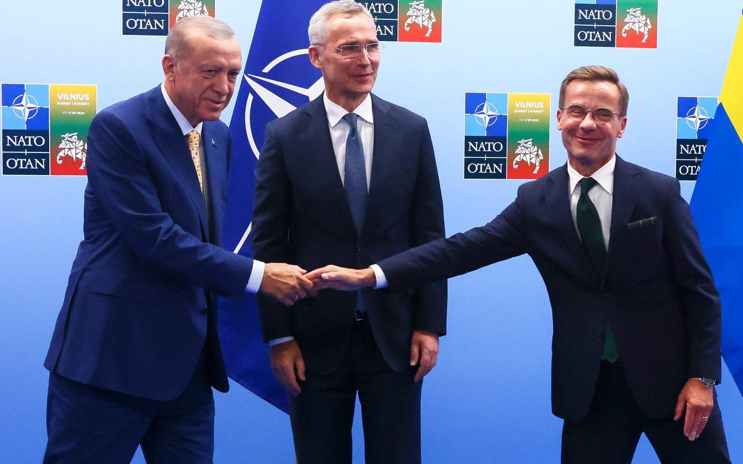 Svenskarna är inte nöjda med löftet att hjälpa Turkiet in i EU, visar en undersökning. Bilden är från Natos toppmöte i Vilnius, Litauen, i mitten av juli.