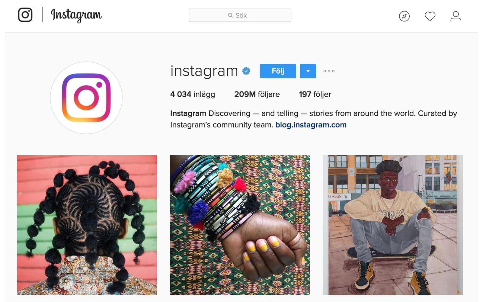 Instagrams egna konto har 209, miljoner följare – flest i hela världen. Foto: Skärmdump från Instagram