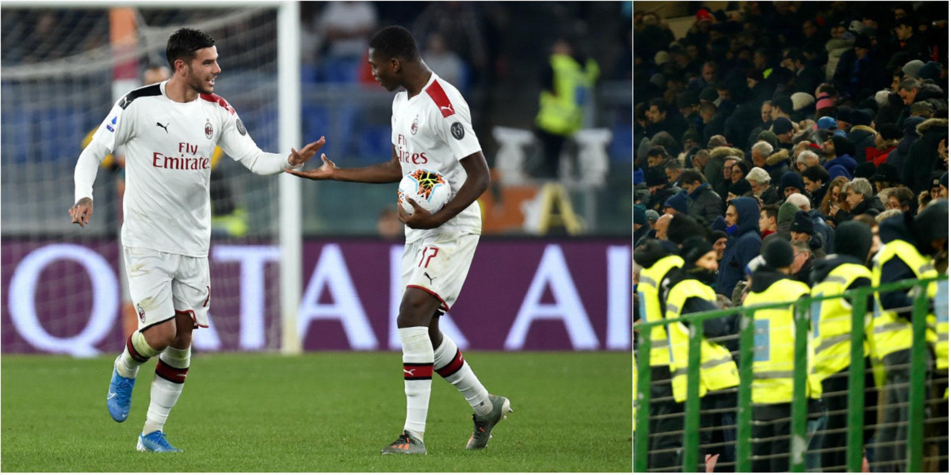 AC Milan firade segern mot Bologna med att kasta upp tröjor på läktaren. Det ska ha slutat med att en person blivit knivhuggen.