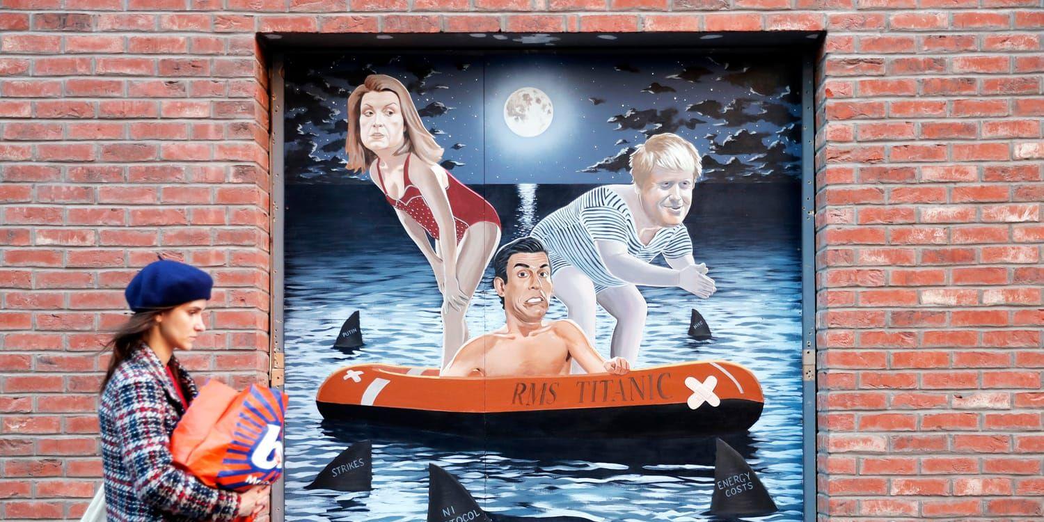 En väggmålning i Belfast, Nordirland som manifesterar utmaningarna Storbritannien har med ett stundande omval i Nordirland samt om frågorna runt gränsen till EU.
