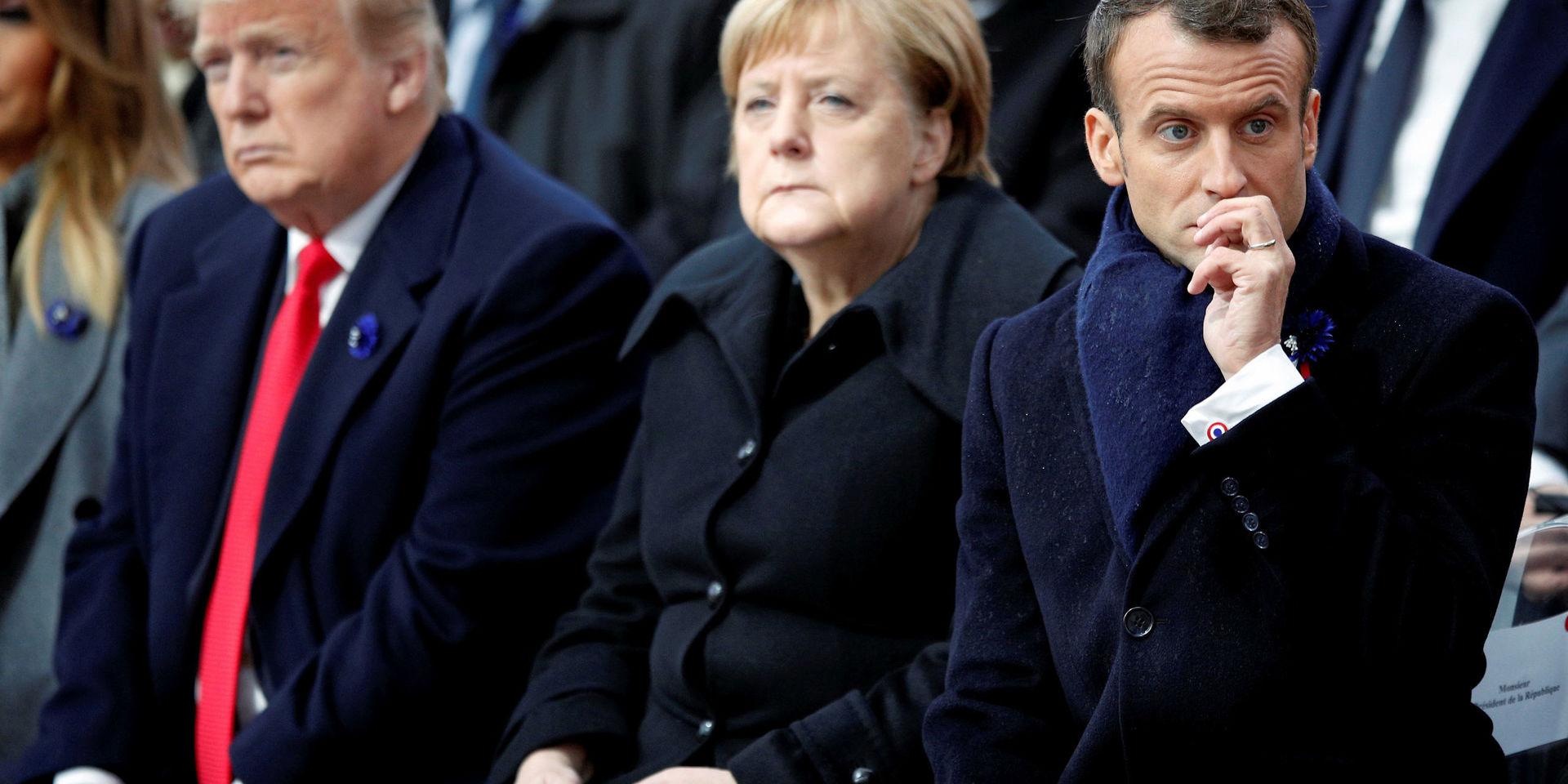Ett försvarssamarbete försvåras av motsättningar och brexit i ett splittrat Europa. Donald Trump gillar inte Emmanuel Macrons förslag som dock får stöd av Angela Merkel.