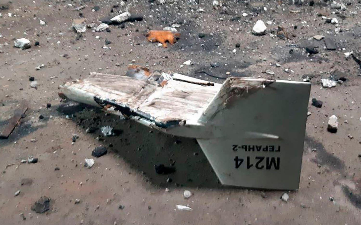 Del av en nedskjuten Shahed-drönare, enligt den ukrainska militären. Arkivbild.