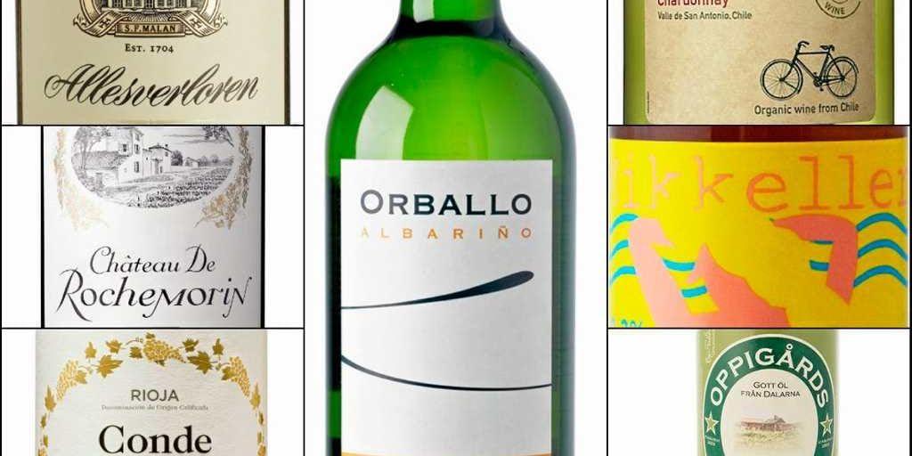 Det vita spanska vinet Orballo Albariño (stora bilden) är ett fynd.