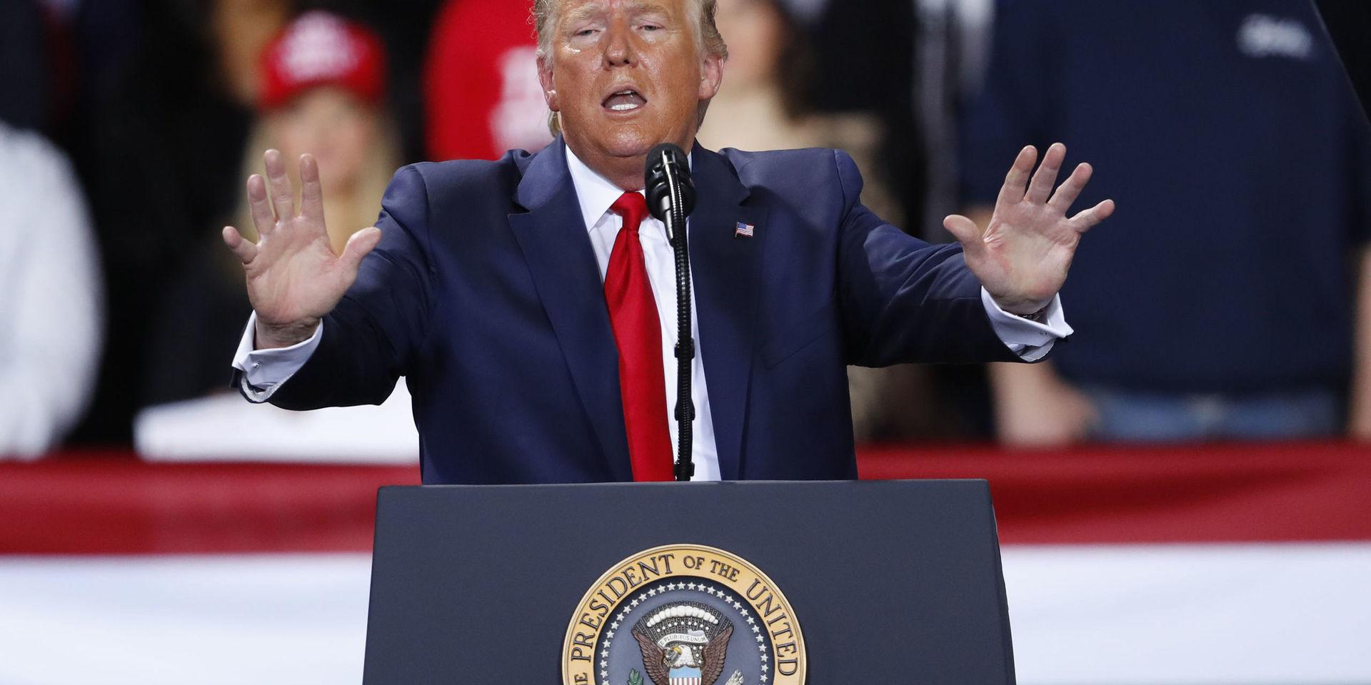 USA:s president Donald Trump vid sitt kampanjtal i Battle Creek, Michigan, i onsdags.