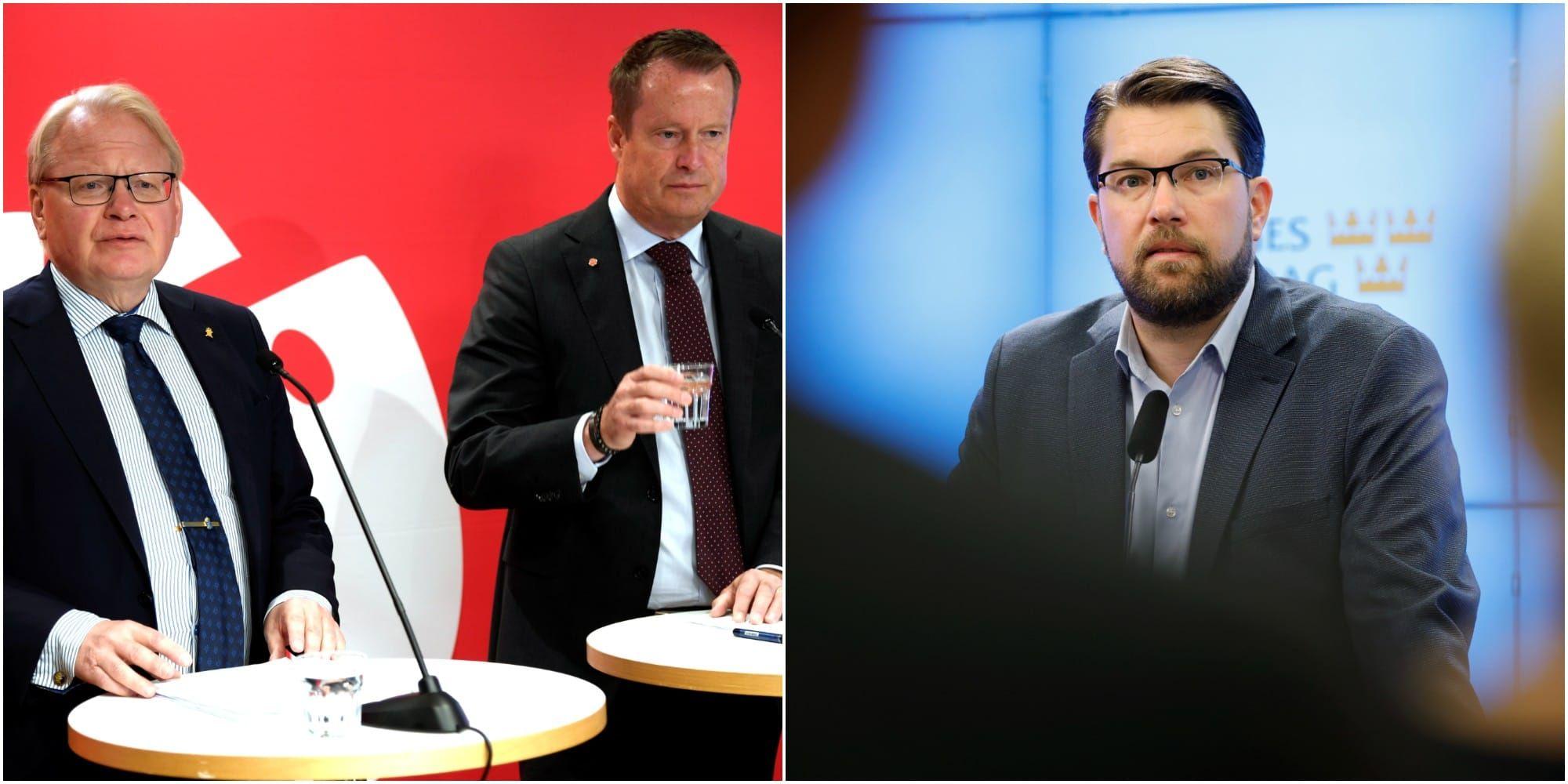 S-ministrarna Peter Hultqvist och Anders Ygeman anklagade SD för att vara en säkerhetsrisk. ”Diktaturfasoner”, svarade Jimmie Åkesson. 