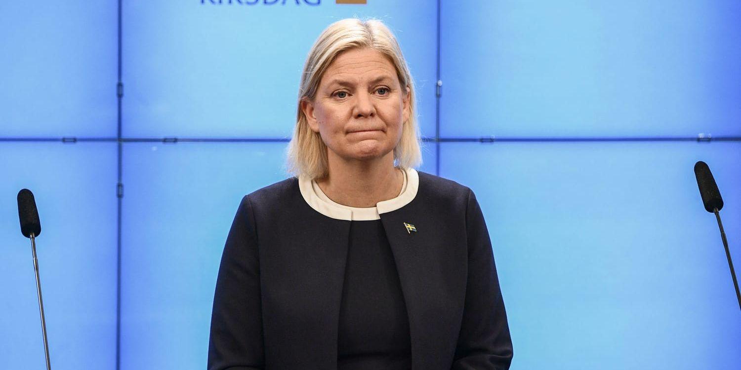 Magdalena Andersson (S) meddelar att hon avgår som statsminister.