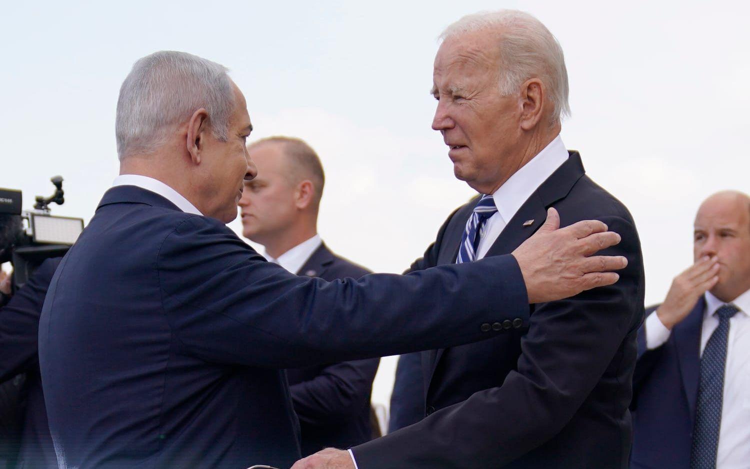 Premiärminister Benjamin Netanyahu och Joe Biden då presidenten besökte Israel i mitten av oktober.
