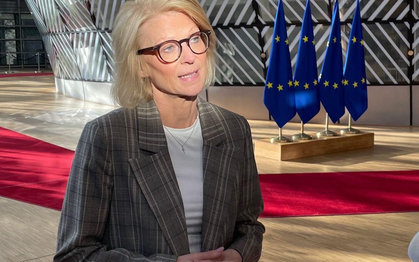 Finansminister Elisabeth Svantesson (M) på väg in till ett EU-möte i Bryssel i fjol. Arkivbild.
