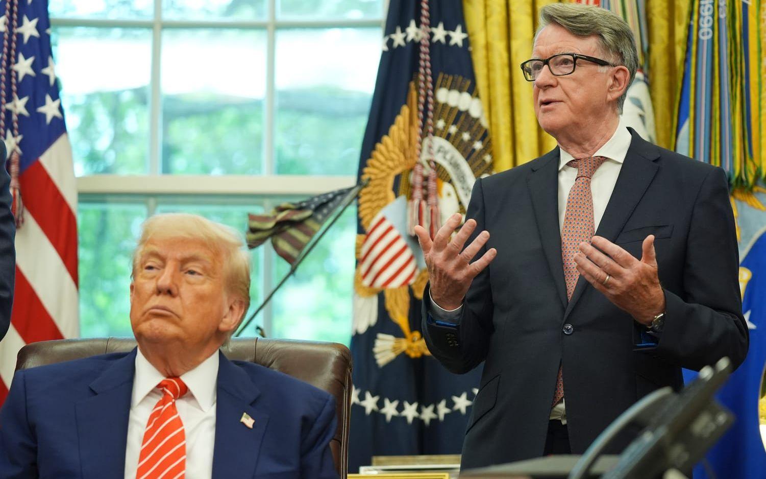 Peter Mandelson var Storbritanniens ambassadör i USA i nästan nio månader. Här träffade han president Donald Trump i Vita huset den 8 maj.