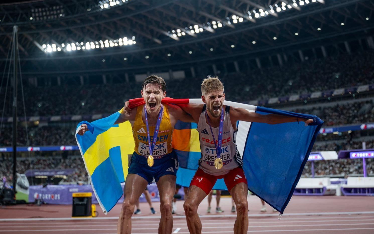 Jimmy Gressier (till höger) tog guld på 10 000 meter på VM-finalen i Tokyo 2025. Svenske Andreas Almgren tog brons. Arkivbild.