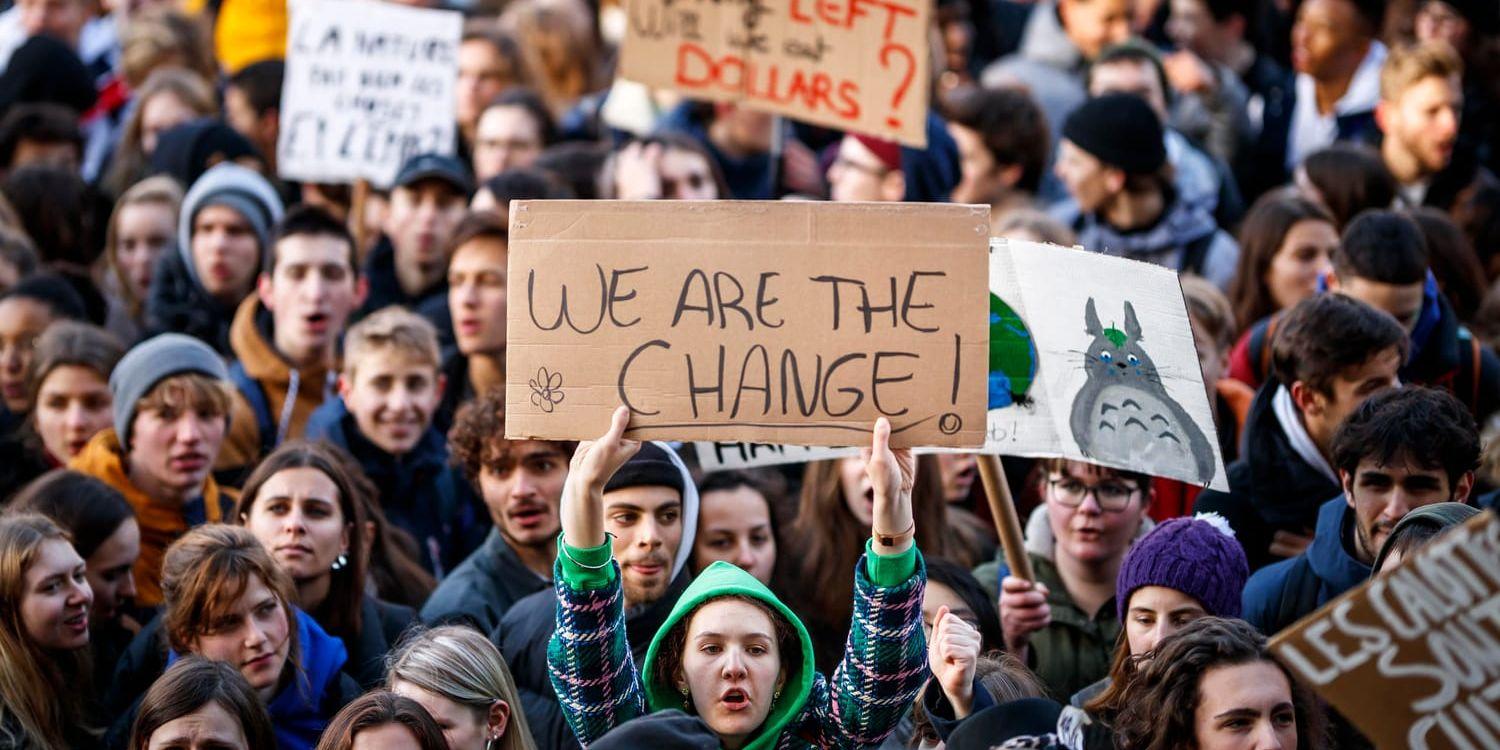 Greta Thunbergs skolstrejk sprider sig långt utanför landets gränser. På bilden demonstrerar studenter i schweiziska Lausanne i januari för klimatet.