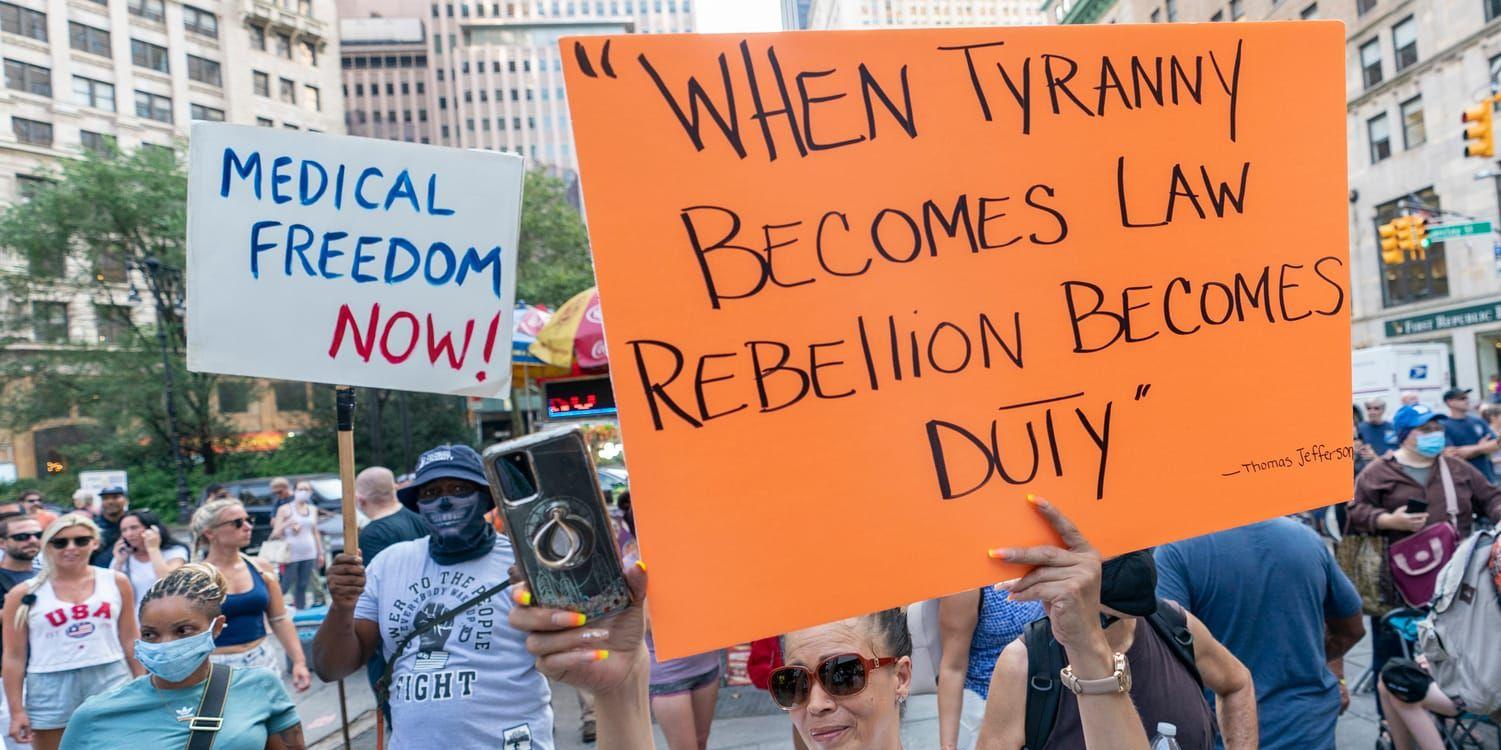 Bilden visar en tidigare demonstration som ägde rum i slutet av augusti i New York. AP Photo.