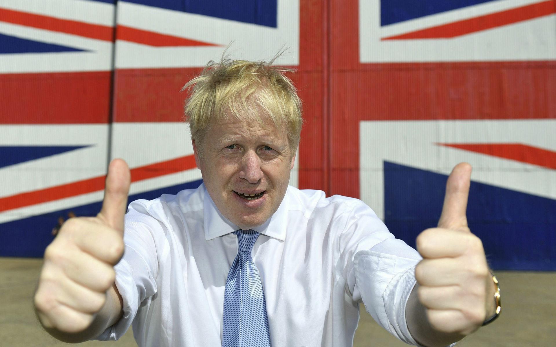Tummen upp för brexit från Storbritanniens premiärminister Boris Johnson. Arkivfoto.