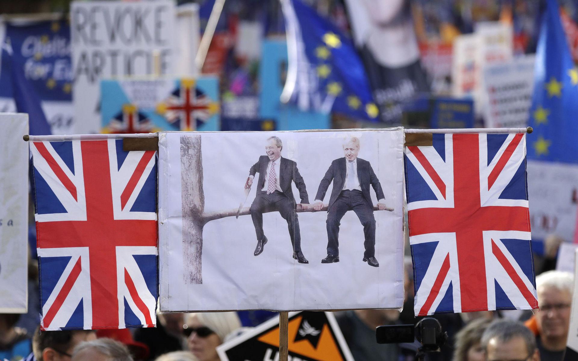 I flera år har brexitvänner och EU-anhängare demonstrerat regelbundet utanför parlamentshuset i London. Protestmarscherna har följt på varandra när båda sidor velat trycka på. Arkivfoto.