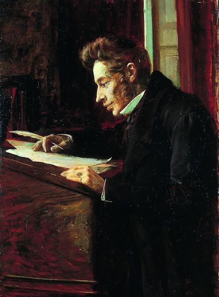 Målning föreställande den danske filosofen Sören Kierkegaard av Luplau Janssen (1902).