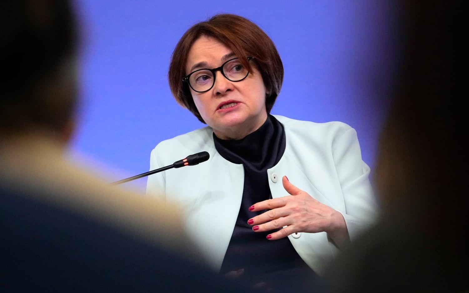 Elvira Nabiullina är chef för Rysslands centralbank. Hon tillträdde 2013, efter att tidigare ha varit minister och rådgivare till Vladimir Putin. Bilden togs i juni i år.