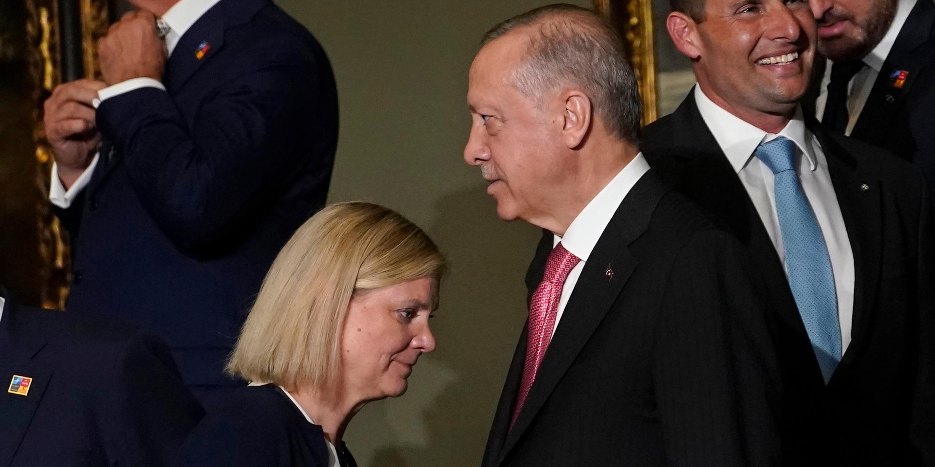 Statsminister Magdalena Andersson och president Recep Tayyip Erdogan i samband med Nato-toppmötet i Madrid den 29 juni.