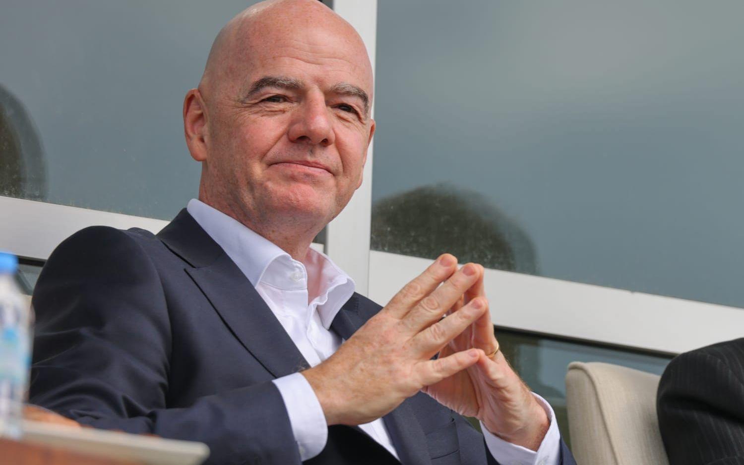 Fifas ordförande Gianni Infantino har fått stöd från Sydamerikas- och Afrikas fotbollsförbund inför valet av ny ordförande 2027. Arkivbild.