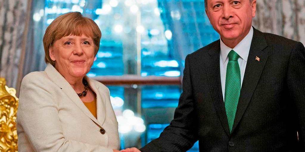 Tyske förbundskanslern Angela Merkel och turkiske presidenten Tayyip Erdogan i Istanbul härom veckan.