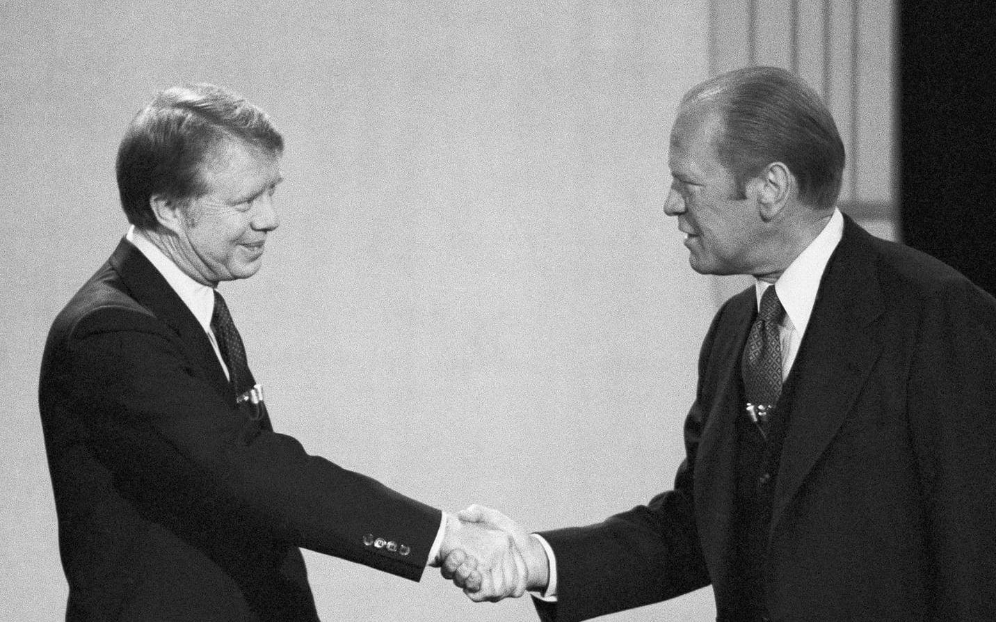 1976 Gerald Ford snubblar mot Jimmy Carter när han hävdar att Sovjet inte dominerar Östeuropa. Foto: ARKIVBILD