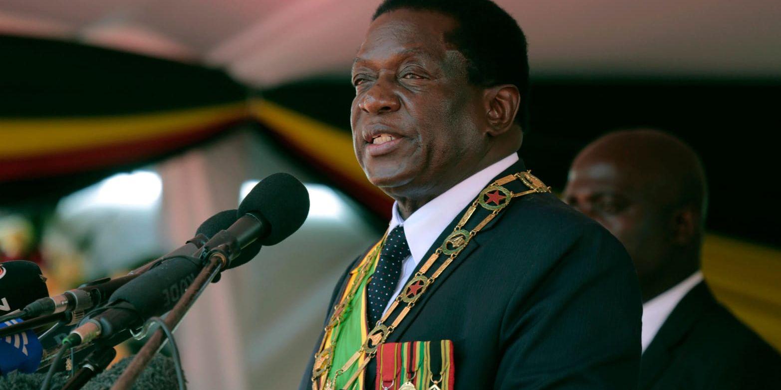 Zimbabwes president Emmerson Mnangagwa håller ett tal vid firandet av landets självständighetsdag. Arkivbild.