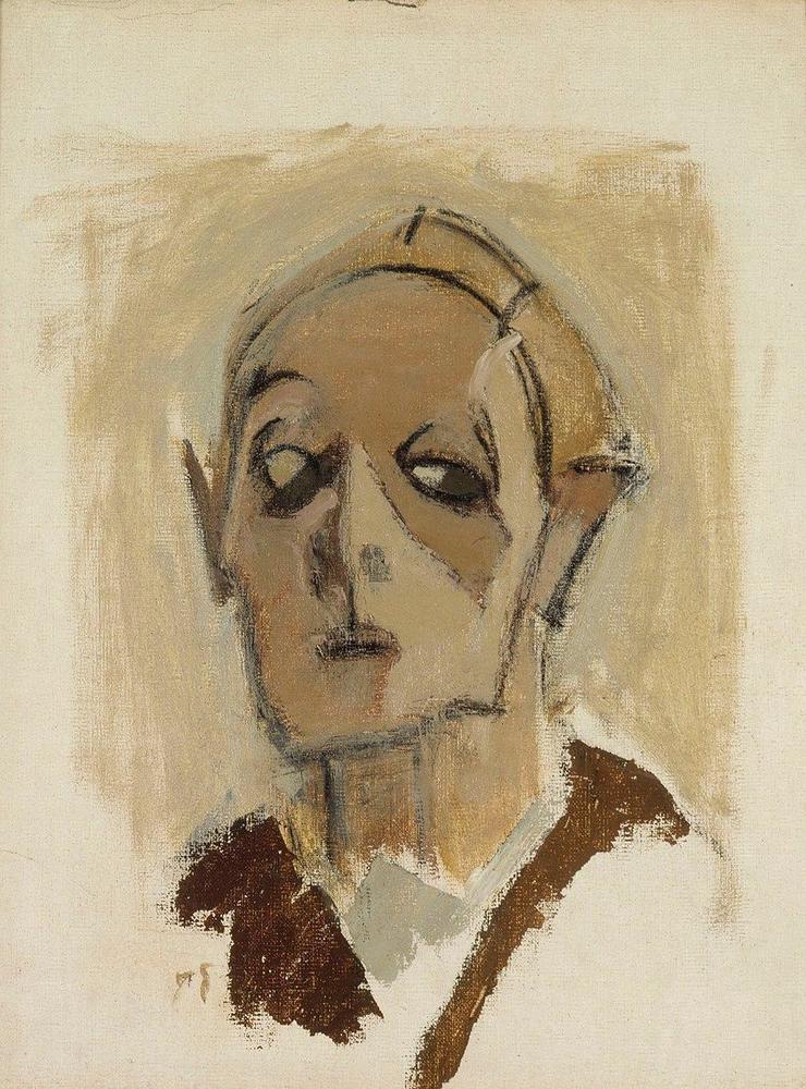 Helene Schjerfbeck, självporträtt 1945, 83 år gammal. Målningen kom att bli en av hennes sista, då hon gick bort året därpå.