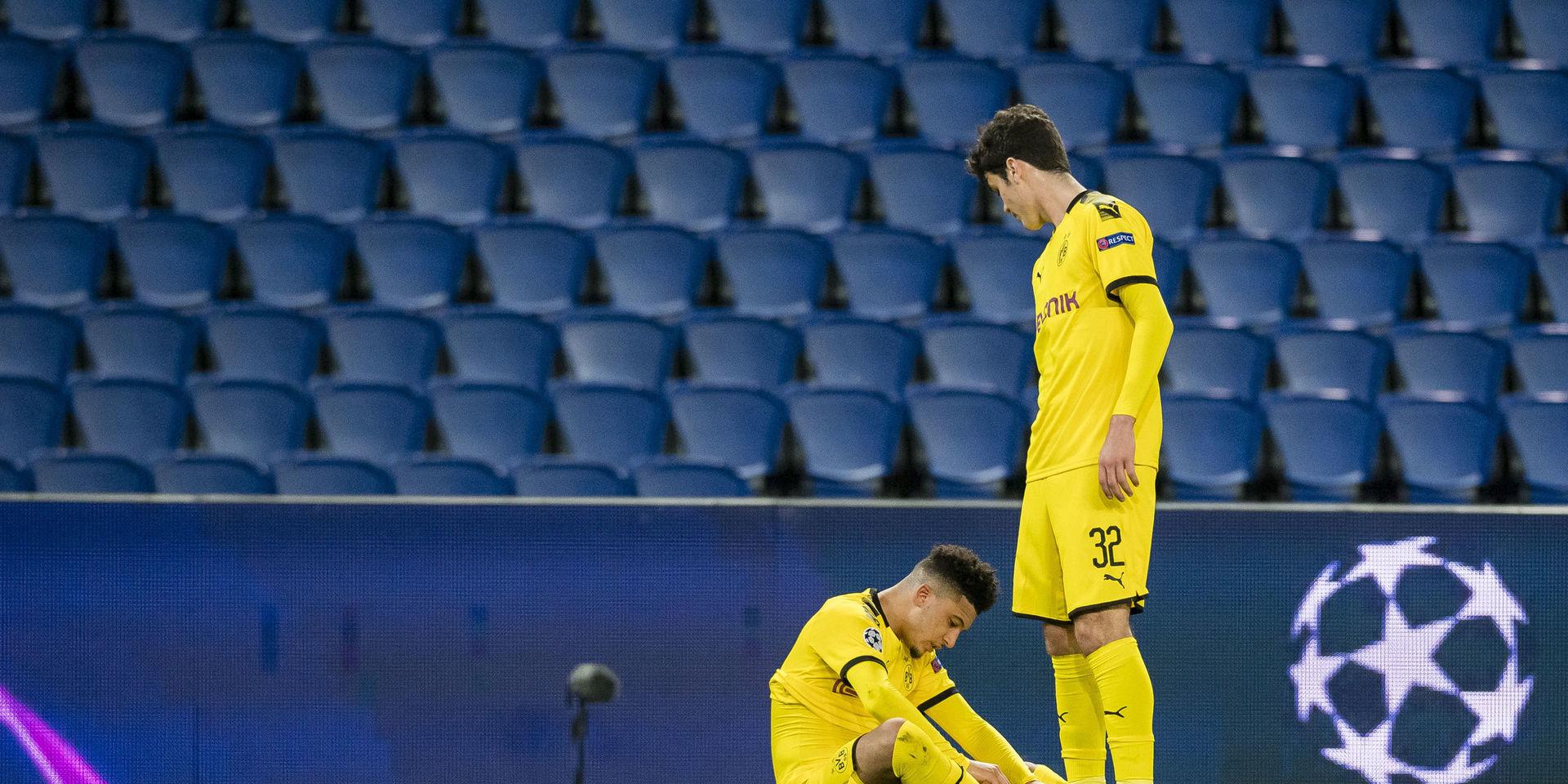 Borussia Dortmunds Jason Sancho och Giovanni Reyna efter förlusten mot PSG.