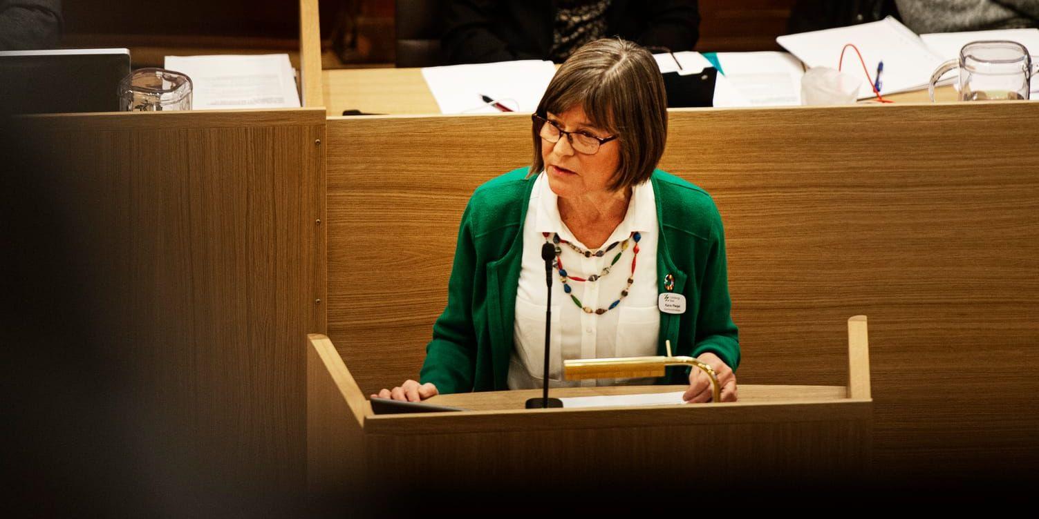 Karin Pleijel (MP) under budgetdebatten i fullmäktige på onsdagen.