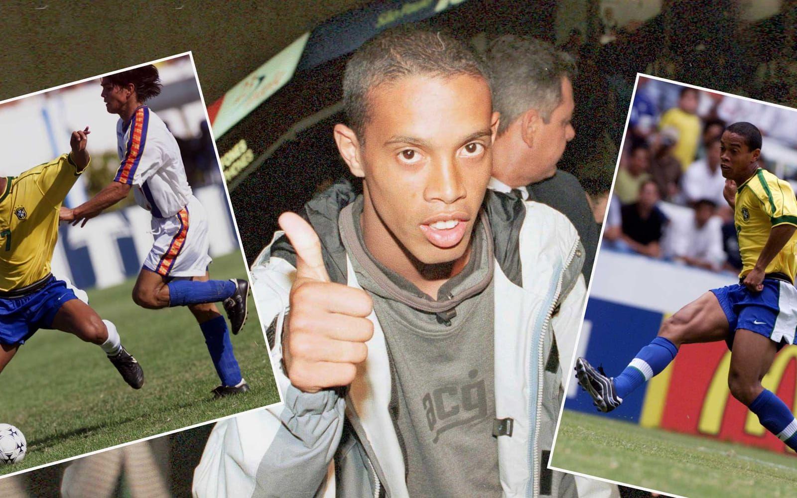 7. Ronaldinho, Brasilien. Gjorde en assist i första landskampen och några dagar senare, i tävlingsdebuten kom första målet – i Copa America-matchen mot Venezuela. Foto: TT