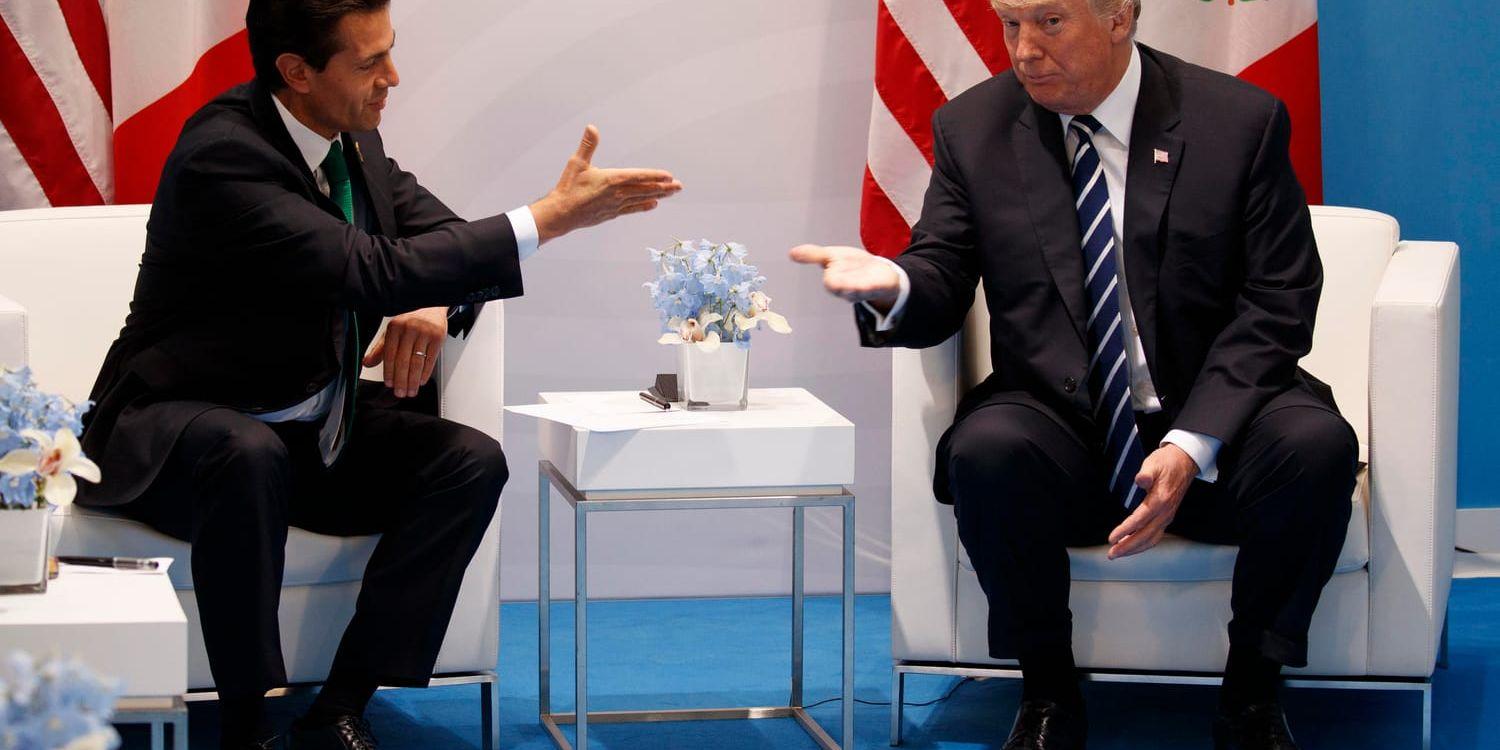 USA:s president Donald Trump och Mexikos president Enrique Peña Nieto träffades i juli i fjol vid G20 mötet i Hamburg, Tyskland. Arkivbild.