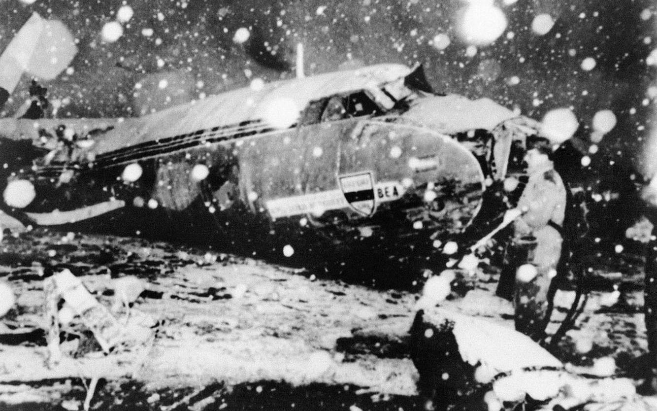 Planet som kraschade med Manchester Uniteds lag om bord på flygplatsen i München 1958. Åtta spelare avled. Arkivbild.