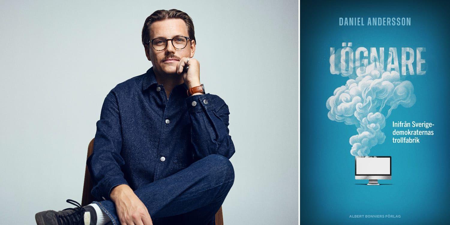 Daniel Andersson i glasögon, blå skjorta och jeans sitter ner med benen i kors och ser in i kameran. 