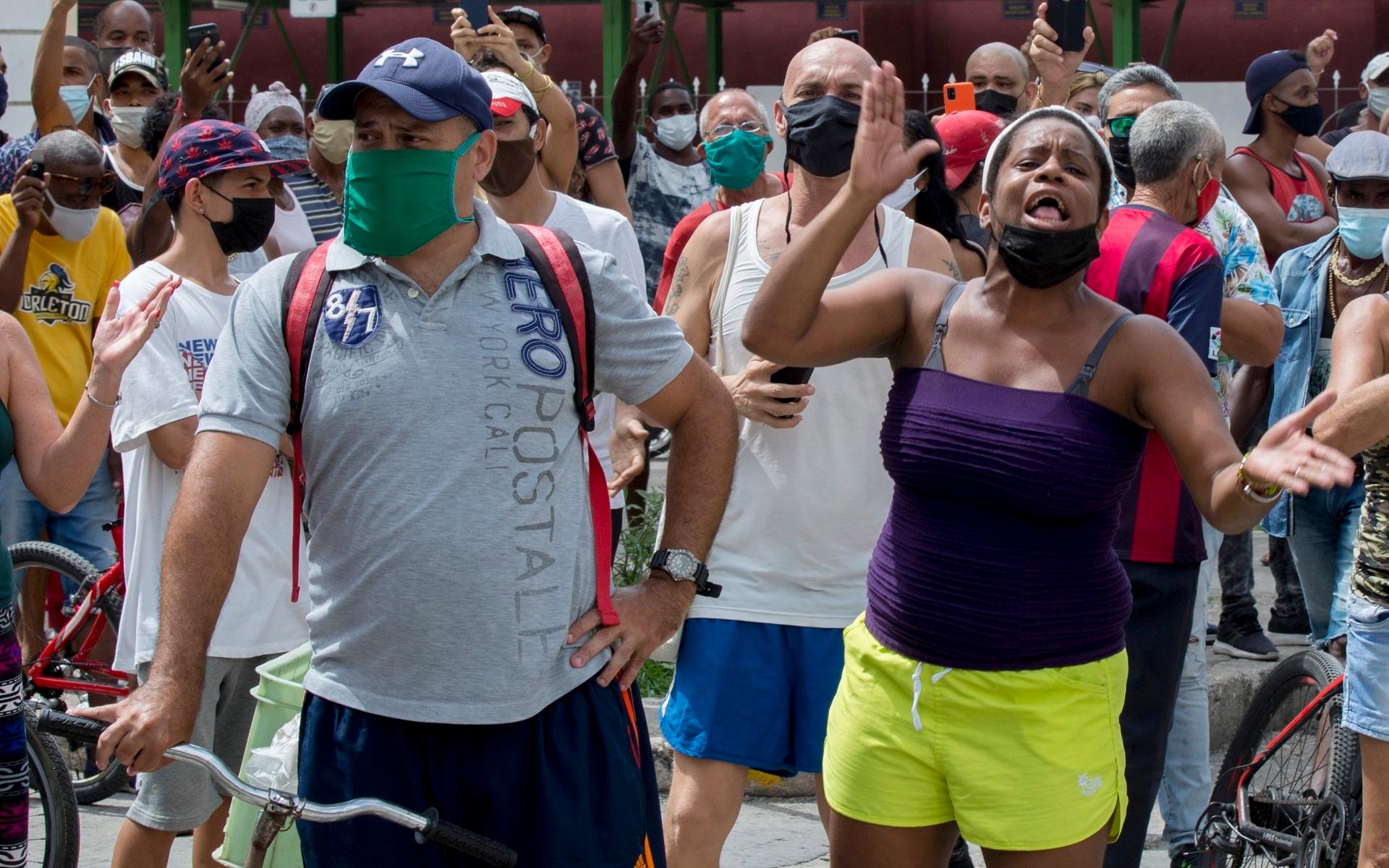 En regeringskritisk protest i Kubas huvudstad Havanna.