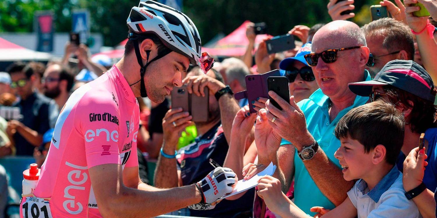 Tom Dumoulin i den rosa ledartröjan i Giro d'Italia.