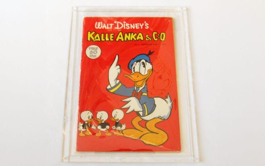 Ett exemplar av Kalle Anka som säljs på auktionssajten Tradera. Pressbild.
