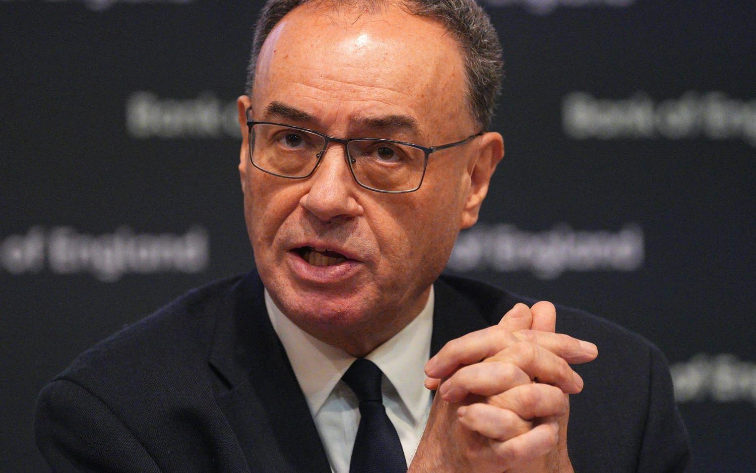 Räntebesked från den brittiska centralbanken, med chefen Andrew Bailey. Arkivbild