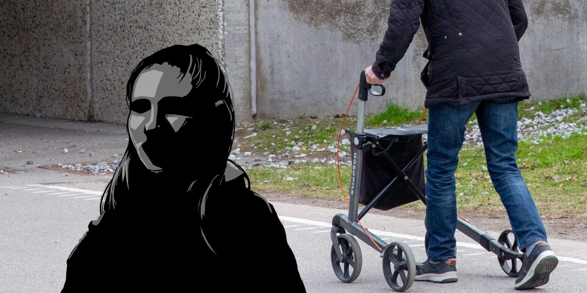 Gammal man och siluett av kvinna.