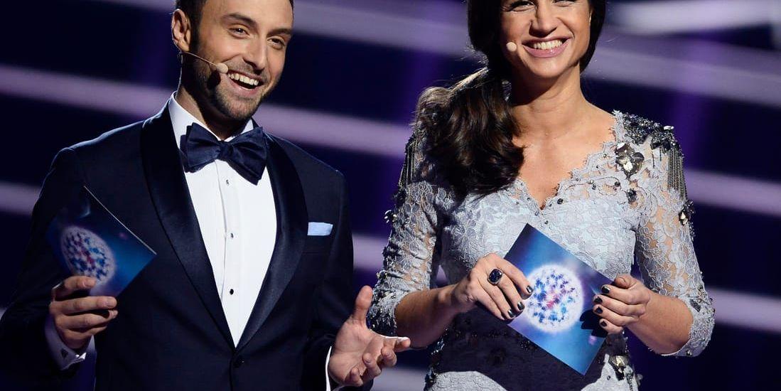 Måns Zelmerlöw och Petra Mede ledde det mest tittade Eurovision någonsin. Foto: TT