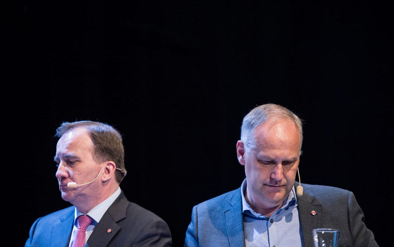 Stefan Löfven och Jonas Sjöstedt under en partiledardebatt 2018. 