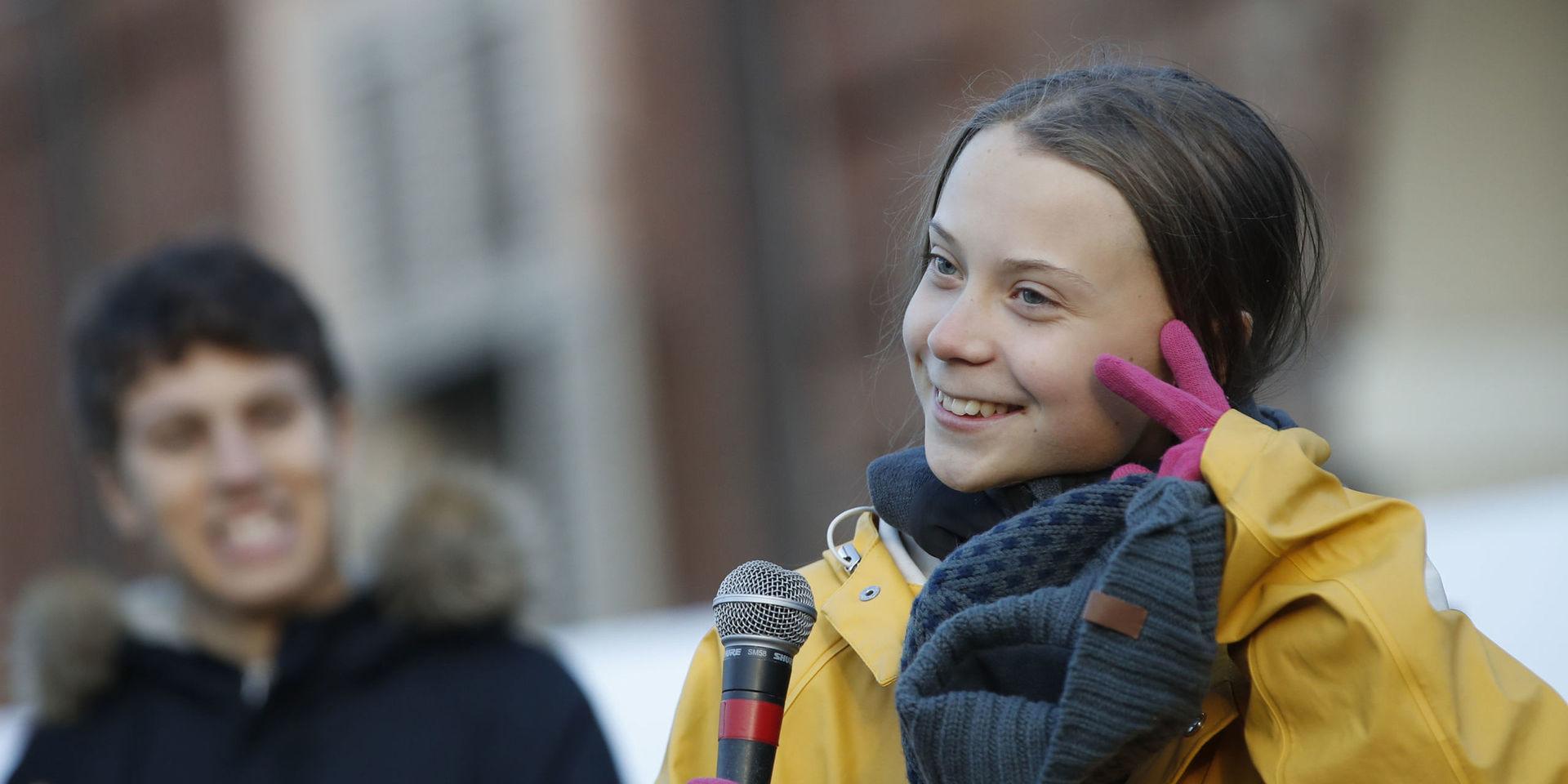 Den svenska klimataktivisten Greta Thunberg under en klimatprotest i Turin, Italien, den 13 december. Arkivbild.
