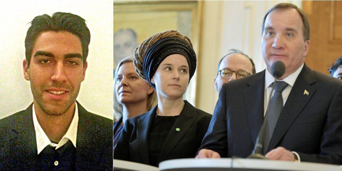 Ante Filip Tepic, fil master i statskunskap. Nya kulturministern Amanda Lind (MP) och Stefan Löfven (S).