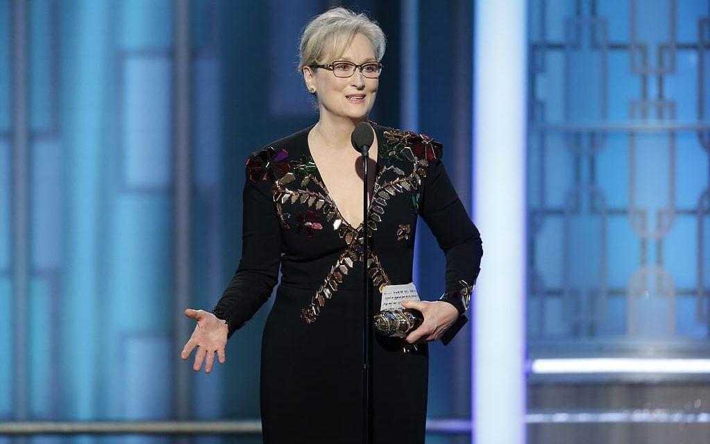 Under nattens Golden Glode gjorde skådespelerskan Mery Streep ett uppmärksammat tal där hon bland annat attackerade Donald Trump. Foto: TT,