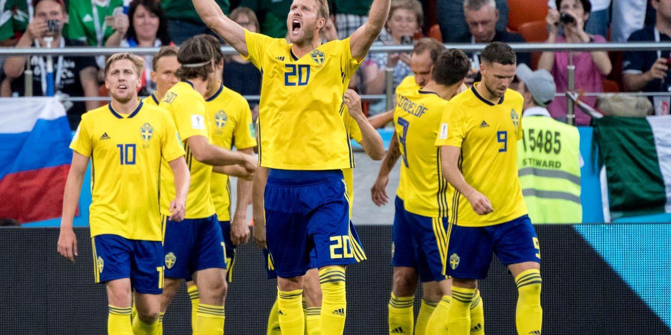 Svenskt jubel efter Andreas Granqvists mål mot Mexiko.